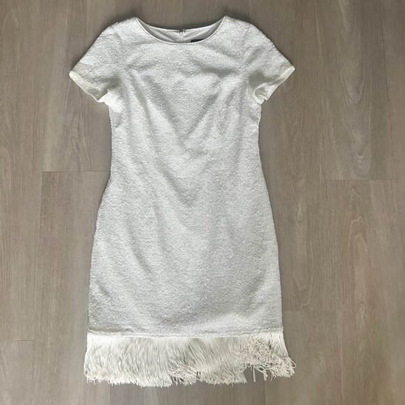 Aidan Mattox White Sequin Fringe Cocktail Dress Gatsby Glam Party Size 8 - Picture 3 of 6